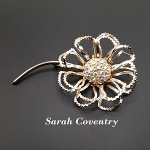 Vintage Sarah Coventry Gold Tone "Allusion Flower Brooch Pin 1968 Signed 3.5"